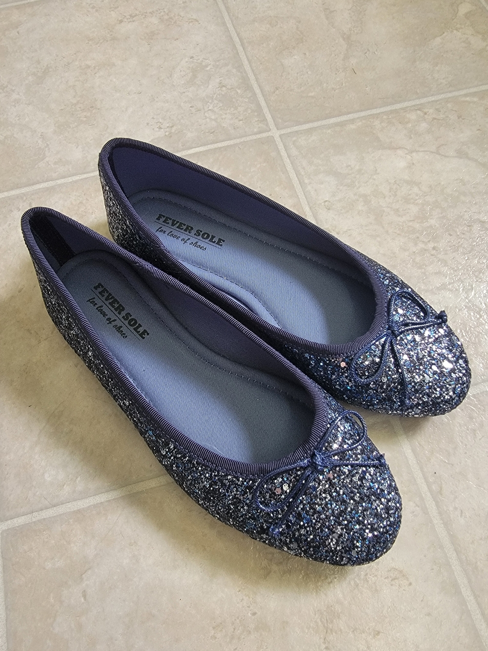 Fever Sole Glitter Ballet Flats in Navy